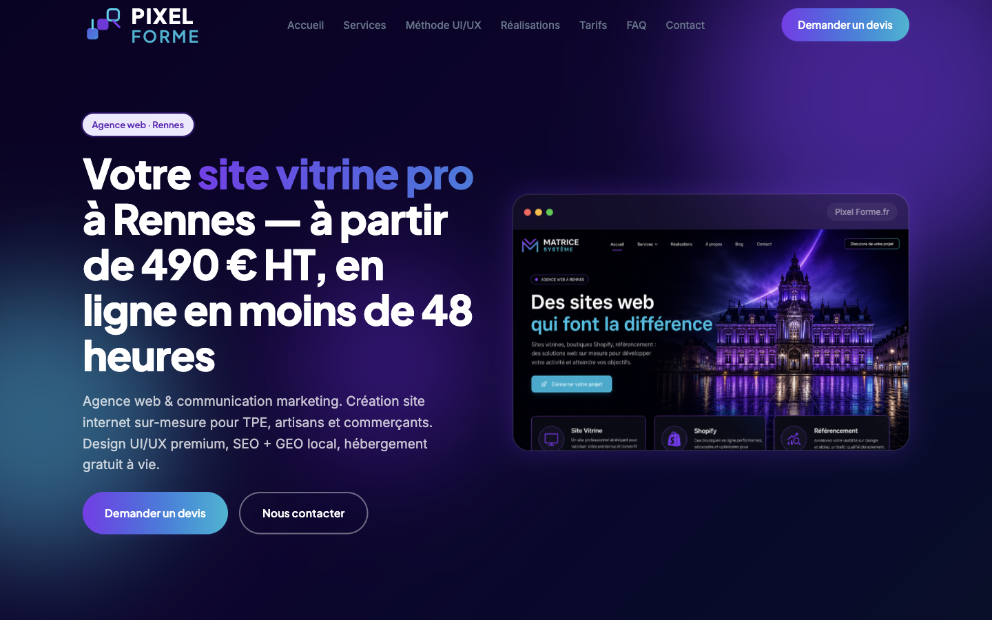Aperçu Pixel Forme — Agence web Rennes