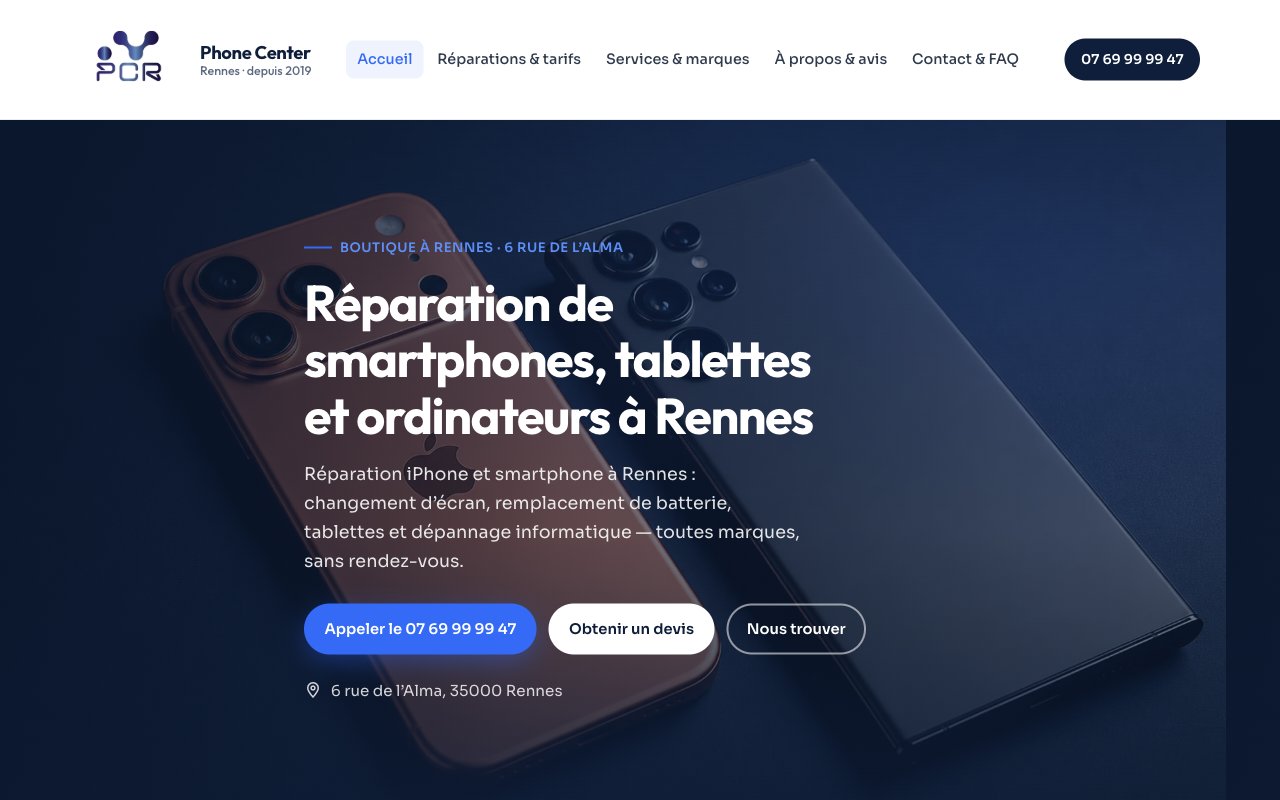 Aperçu du site Phone Center Rennes en cours de développement