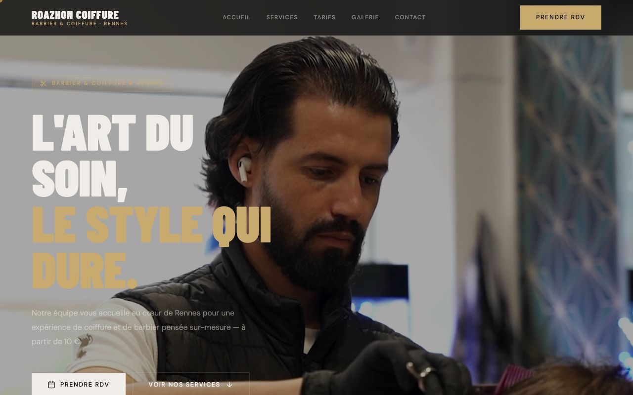 Site internet roazhon-coiffure.fr — Barbier Bretagne, réalisation Pixel Forme