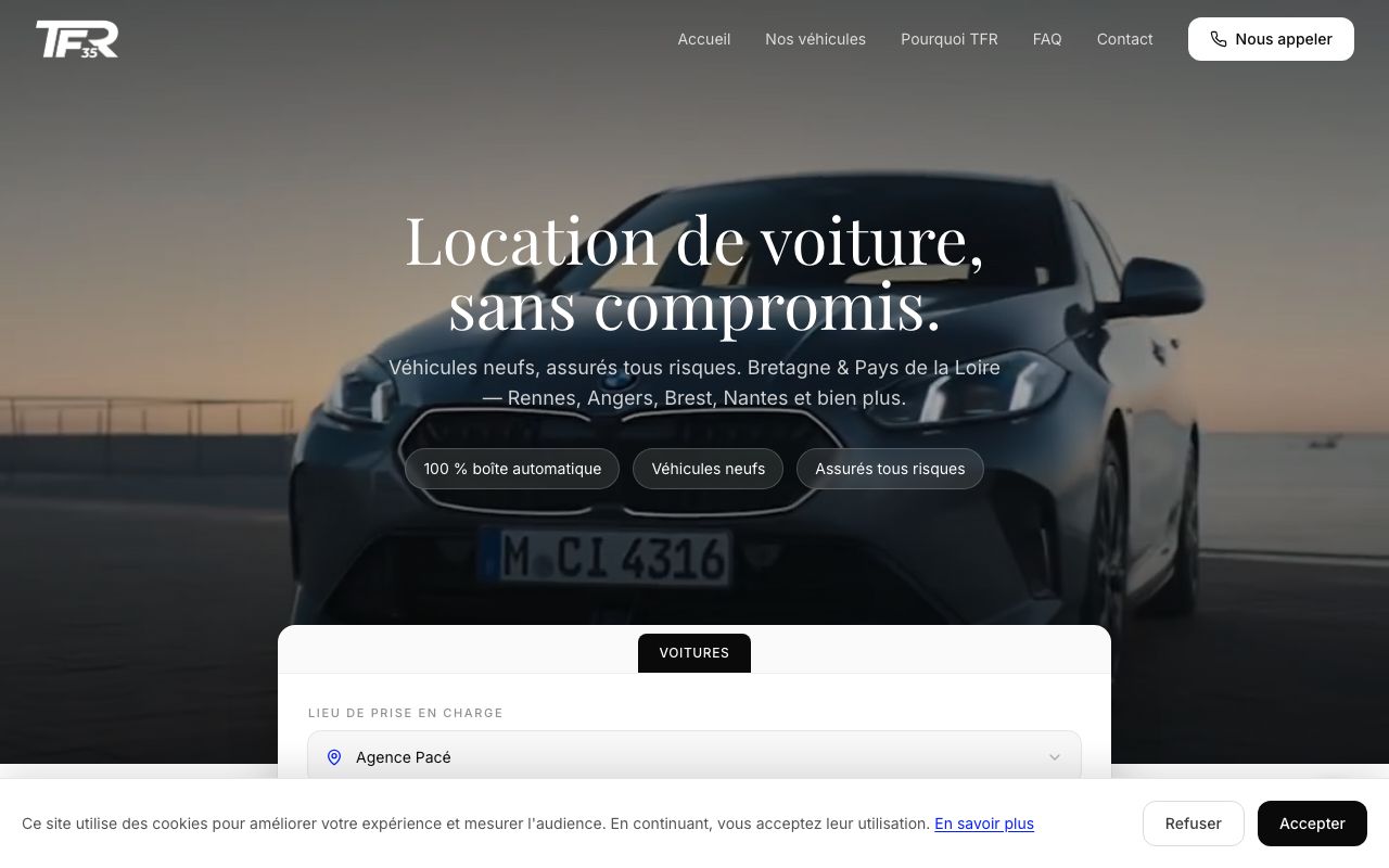 Site internet tfrlocation.fr — Location de voitures Bretagne, réalisation Pixel Forme Rennes